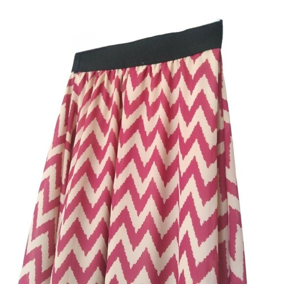 LuLaRoe Womens Maxi Skirt Size XS Zigzag Chevron Pink Cream Elastic Waist - Picture 5 of 8